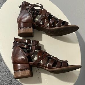 A.S. 98 Womens Brown Leather Block Heel Gladiator Sandals Size US 10 EUR 41
